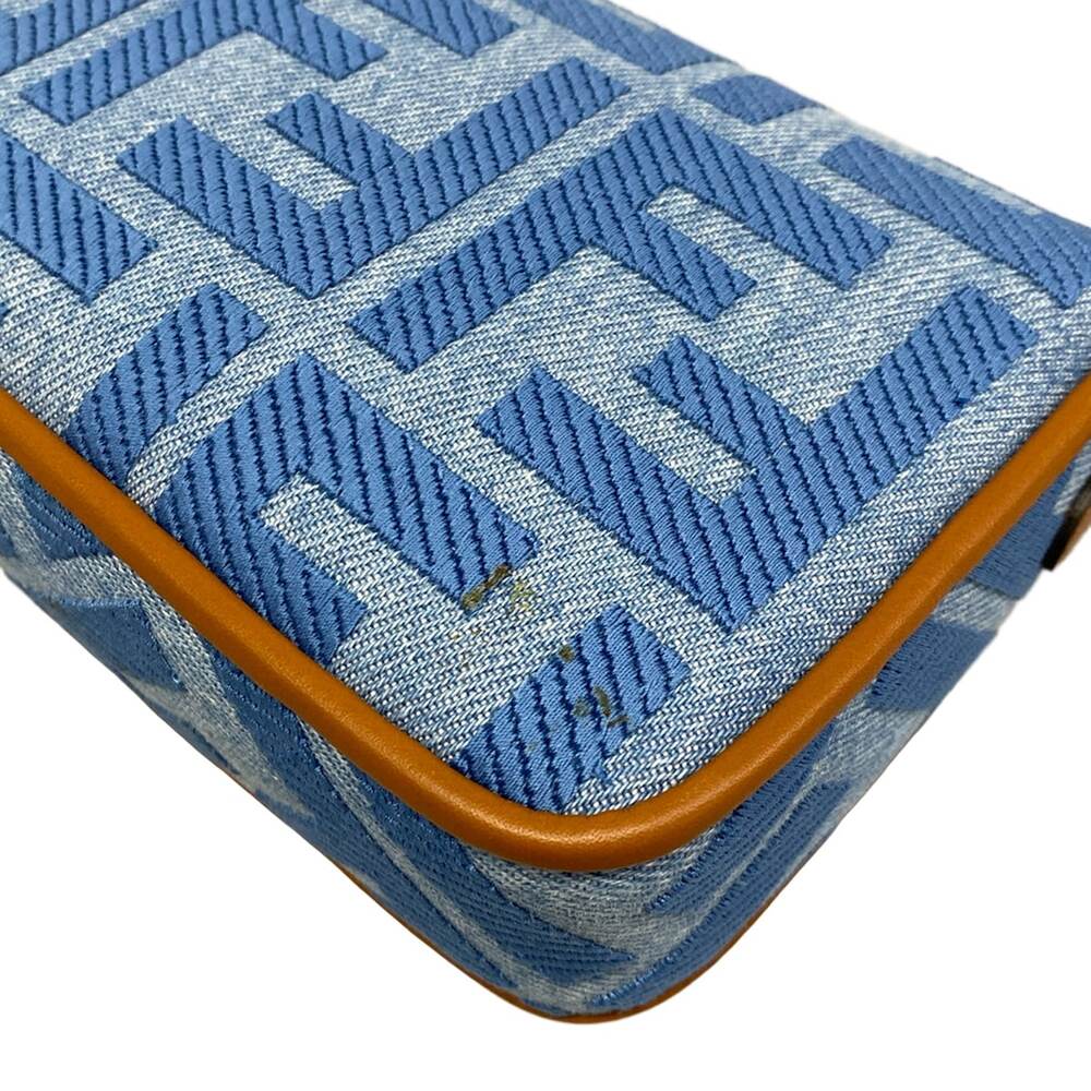 Fendi Baguette Mini Handbag 8BS017-AP4N Light Blue Brown Jacquard Leather - Picture 13 of 15